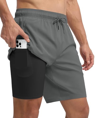 WILLIT Badehose Herren mit Reißverschlusstasche Badeshorts Männer Schnelltrocknend Wasserabweisend Boardshorts Freizeit Shorts Sporthose kurz mit Tunnelzug Meshfutter Dunkelgrau XL von WILLIT