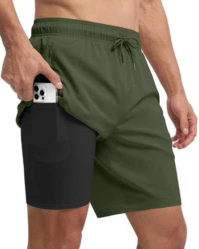 WILLIT Badehose Herren mit Reißverschlusstasche Badeshorts Männer Schnelltrocknend Wasserabweisend Boardshorts Freizeit Shorts Sporthose kurz mit Tunnelzug Meshfutter Dunkelgrün M von WILLIT