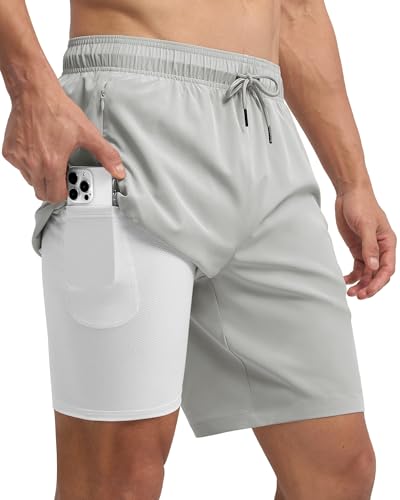WILLIT Badehose Herren mit Reißverschlusstasche Badeshorts Männer Schnelltrocknend Wasserabweisend Boardshorts Freizeit Shorts Sporthose kurz mit Tunnelzug Meshfutter Hellgrau XL von WILLIT