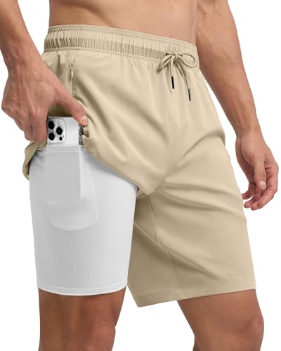 WILLIT Badehose Herren mit Reißverschlusstasche Badeshorts Männer Schnelltrocknend Wasserabweisend Boardshorts Freizeit Shorts Sporthose kurz mit Tunnelzug Meshfutter Khakigrau L von WILLIT