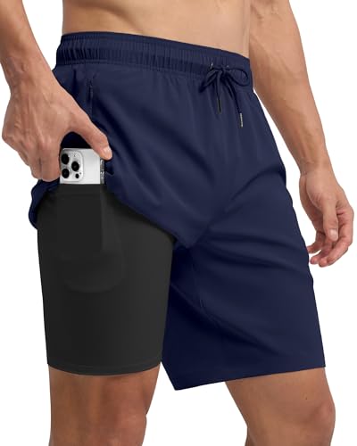 WILLIT Badehose Herren mit Reißverschlusstasche Badeshorts Männer Schnelltrocknend Wasserabweisend Boardshorts Freizeit Shorts Sporthose kurz mit Tunnelzug Meshfutter Marineblau L von WILLIT