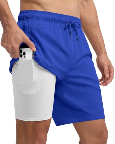 WILLIT Badehose Herren mit Reißverschlusstasche Badeshorts Männer Schnelltrocknend Wasserabweisend Boardshorts Freizeit Shorts Sporthose kurz mit Tunnelzug Meshfutter Saphirblau XL von WILLIT