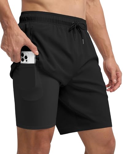 WILLIT Badehose Herren mit Reißverschlusstasche Badeshorts Männer Schnelltrocknend Wasserabweisend Boardshorts Freizeit Shorts Sporthose kurz mit Tunnelzug Meshfutter Schwarz L von WILLIT