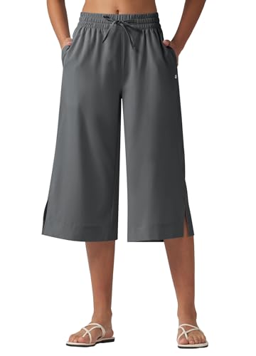 WILLIT Caprihose Damen Sommer Badehose Capri Hosen Weite Freizeithose Sporthose Beach Board Schwimmen Badeanzug Schnelltrocknend Leicht UPF50+ Taschen Dunkelgrau M von WILLIT