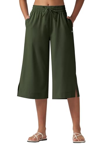 WILLIT Caprihose Damen Sommer Badehose Capri Hosen Weite Freizeithose Sporthose Beach Board Schwimmen Badeanzug Schnelltrocknend Leicht UPF50+ Taschen Graugrün XL von WILLIT