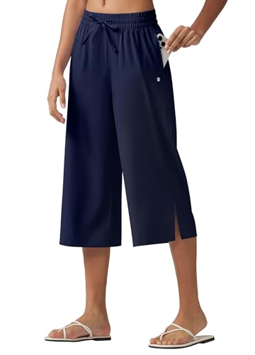 WILLIT Caprihose Damen Sommer Badehose Capri Hosen Weite Freizeithose Sporthose Beach Board Schwimmen Badeanzug Schnelltrocknend Leicht UPF50+ Taschen Navy XXL von WILLIT