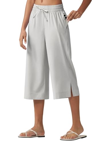WILLIT Caprihose Damen Sommer Badehose Capri Hosen Weite Freizeithose Sporthose Beach Board Schwimmen Badeanzug Schnelltrocknend Leicht UPF50+ Taschen Silbergrau S von WILLIT