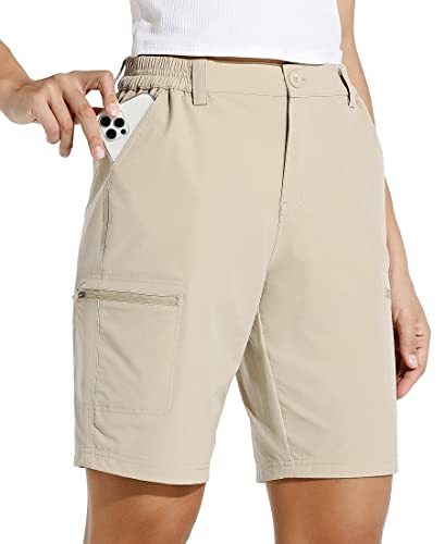 WILLIT Damen 10" Cargoshorts Wanderhose Stretch Golf Aktiv Lang Shorts Schnelltrocken Outdoor Leichte Sommer Reise Shorts Khaki XXL von WILLIT