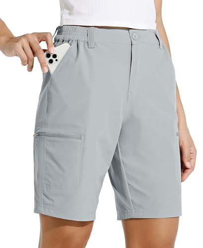 WILLIT Damen 10" Cargoshorts Wanderhose Stretch Golf Aktiv Lange Shorts Schnelltrocken Outdoor Leichte Sommer Reise Shorts Grau XL von WILLIT