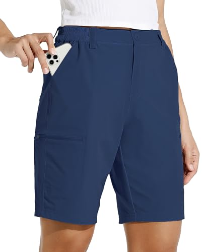 WILLIT Damen 10" Cargoshorts Wanderhose Stretch Golf Aktiv Lange Shorts Schnelltrocken Outdoor Leichte Sommer Reise Shorts Marineblau XL von WILLIT