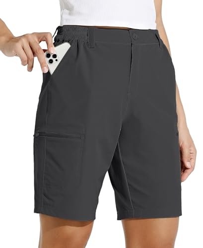 WILLIT Damen 10" Cargoshorts Wanderhose Stretch Golf Aktiv Lang Shorts Schnelltrockner Outdoor Alltagsshorts Leichte Sommer Reise Shorts Dunkelgrau XS von WILLIT