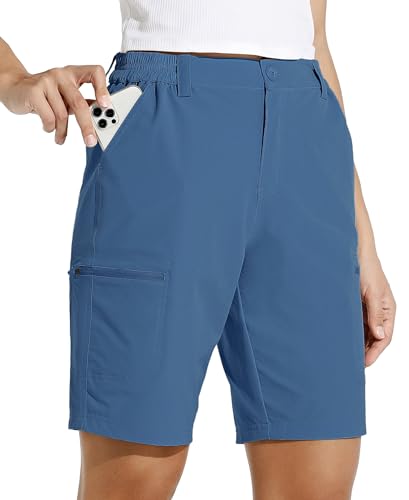 WILLIT Damen 10" Wander Cargoshorts Wanderhose Stretch Golf Aktiv Lange Shorts Schnelltrockner Outdoor Leichte Sommer Reise Shorts Graublau S von WILLIT