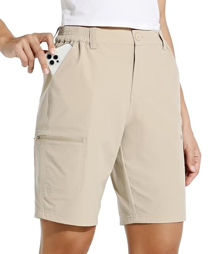 WILLIT Damen Shorts Wanderhose Kurze Hose Sommer Cargohose Radhose Stretch Sporthose Golfshorts Schnelltrocken Wander Outdoor Leichte Reise Shorts mit Taschen Khaki XS von WILLIT