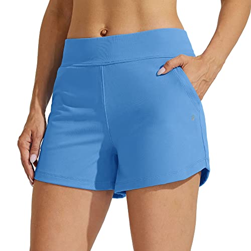 WILLIT Damen Badeshorts Swim Board Shorts Badehose Schwimmen Bottoms Tummy Control Bikini Shorts Beachshorts 3,5 Zoll mit Liner Blau M von WILLIT