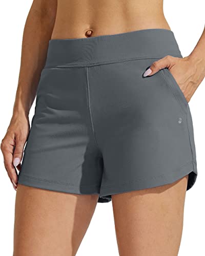 WILLIT Damen Badeshorts Swim Board Shorts Badehose Schwimmen Bottoms Tummy Control Bikini Shorts Beachshorts 3,5 Zoll mit Liner Grau S von WILLIT