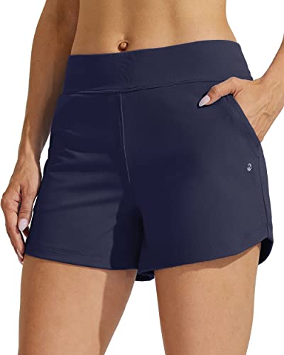 WILLIT Damen Badeshorts Swim Board Shorts Badehose Schwimmen Bottoms Tummy Control Bikini Shorts Beachshorts 3,5 Zoll mit Liner Marineblau S von WILLIT