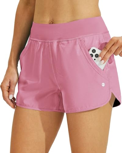 WILLIT Damen 3" Badeshorts Badehose Schwimmen Boardshorts mit Kurzliner Taschen Schnelltrockner UV Schutz Rosa L von WILLIT