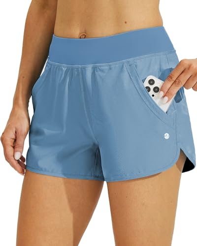 WILLIT Damen 3" Badeshorts Badehose Schwimmen Boardshorts mit Kurzliner Taschen Schnelltrockner UV Schutz Himmelblau 2XL von WILLIT