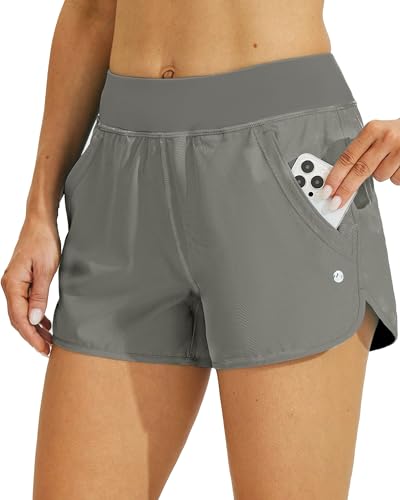 WILLIT Damen 3" Badeshorts Badehose Schwimmen Boardshorts mit Kurzliner Taschen Schnelltrockner UV Schutz Grau S von WILLIT