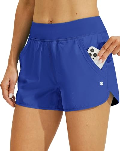 WILLIT Damen 3" Badeshorts Badehose Schwimmen Boardshorts mit Kurzliner Taschen Schnelltrockner UV SchutzKönigsblau XS von WILLIT