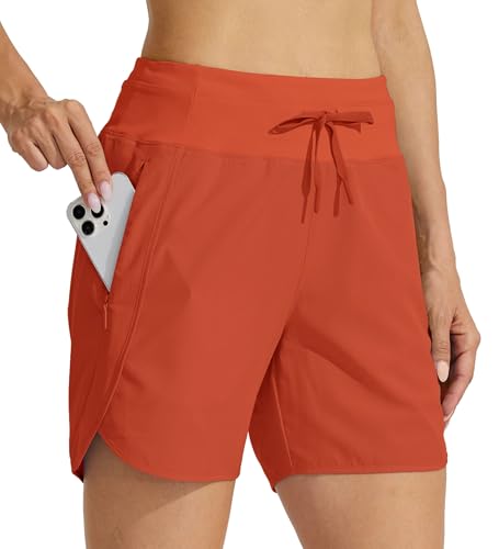 WILLIT Damen Shorts Sporthose Kurz Laufhose Sommer Laufshorts Wanderhose Schnelltrockene High Waisted Fitness Sport Running Reißverschlusstasche 5" Tomatenrot M von WILLIT
