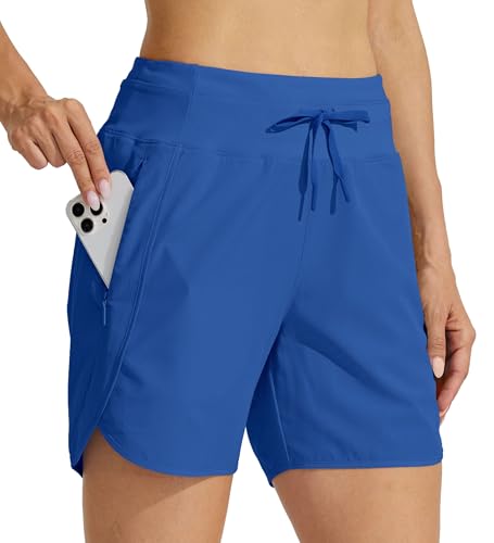WILLIT Damen Shorts Sporthose Kurz Laufhose Sommer Laufshorts Wanderhose Schnelltrockene High Waisted Fitness Sport Running Reißverschlusstasche 5" Himmelblau L von WILLIT