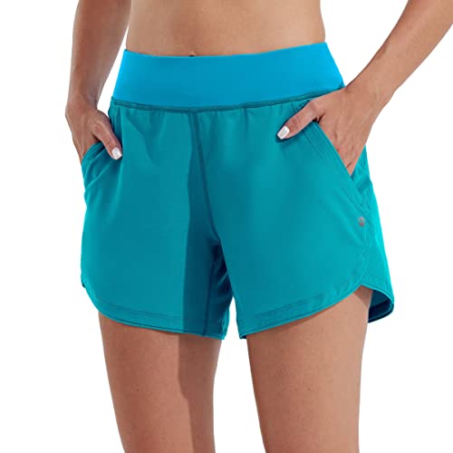 WILLIT Damen 5" Badeshorts Boardshorts UPF50+ Badehose High Waisted Schwimmshorts Badehose Schnell Trocknende UV Schutz mit Liner Taschen Himmelblau Größe 38 von WILLIT