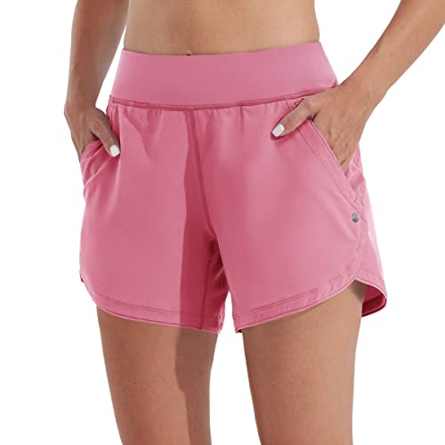 WILLIT Damen 5" Badeshorts Boardshorts UPF50+ Badehose High Waisted Schwimmshorts Badehose Schnell Trocknende UVA Schutz mit Liner Taschen Rosa Größe 48 von WILLIT