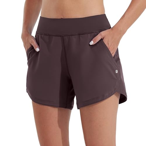 WILLIT Damen 5" Badeshorts Boardshorts UPF50+ Badehose High Waisted Schwimmshorts Badehose Schnell Trocknende UVA Schutz mit Liner Taschen Burgunderrot Größe 40 von WILLIT