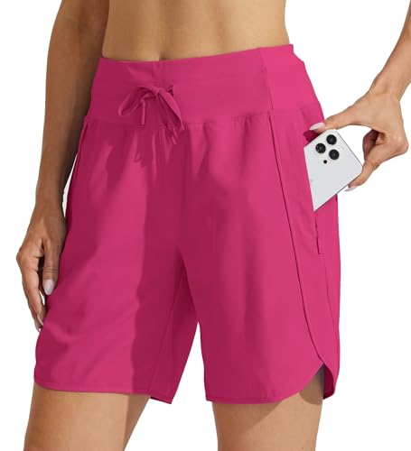 WILLIT Damen Shorts Sporthose Kurz High Waist Laufhose Sommer Laufshorts Schnelltrocknend Wanderhose Kurze Hose Sport Fitness Running mit Taschen 7" Rosarot S von WILLIT