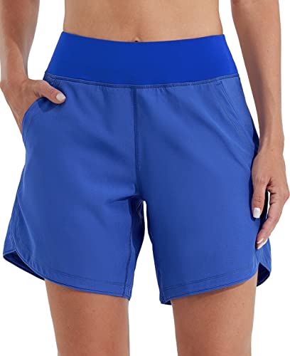 WILLIT Damen 7" Badeshorts Schwimmen Boardshorts Badehose Schnell Trocknend Bikini Shorts High Waisted Trunks UPF50+ UV Schutz mit Liner Taschen Saphirblau Größe 36 von WILLIT