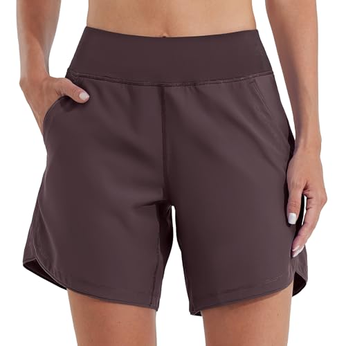 WILLIT Badeshorts Damen Badehose Schwimmen Boardshorts Schnelltrocknend Sommer Bikini Shorts High Waist Trunks UPF50+ UVA Schutz 7" mit Liner Taschen Burgunderrot Größe 46 von WILLIT