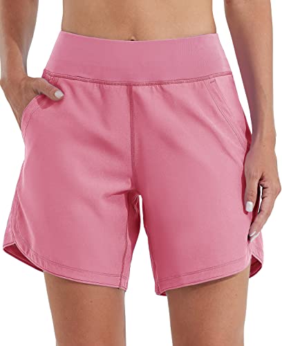 WILLIT Badeshorts Damen Badehose Schwimmen Boardshorts Schnelltrocknend Sommer Bikini Shorts High Waist Trunks UPF50+ UVA Schutz 7" mit Liner Taschen Rosa Größe 48 von WILLIT