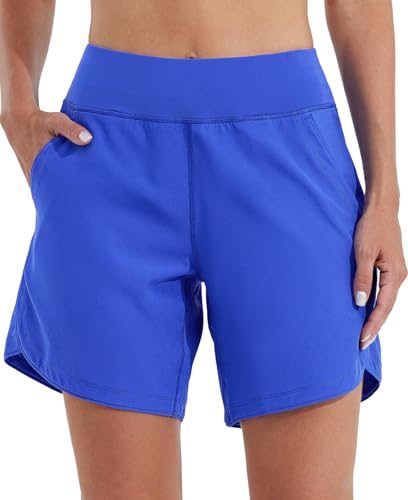 WILLIT Badeshorts Damen Badehose Schwimmen Boardshorts Schnelltrocknend Sommer Bikini Shorts High Waist Trunks UPF50+ UVA Schutz 7" mit Liner Taschen Saphirblau Größe 44 von WILLIT