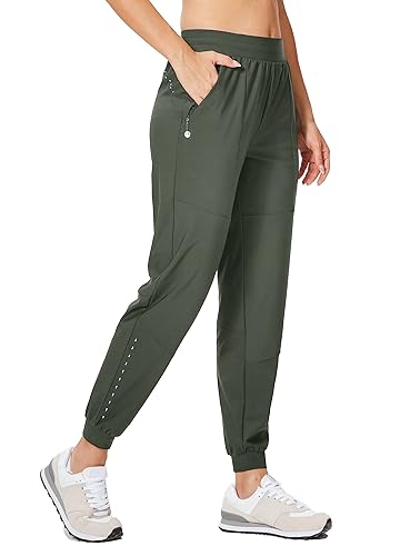 WILLIT Damen Athletic Jogger Hose Laufen Jogginghose Workout Schnelltrockner Hose Leichtgewicht mit Reißverschlusstaschen Armeegrün M von WILLIT