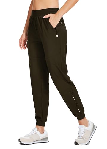 WILLIT Damen Athletic Jogger Hose Laufen Jogginghose Workout Schnelltrockner Hose Leichtgewicht mit Reißverschlusstaschen Dunkelbraun XS von WILLIT