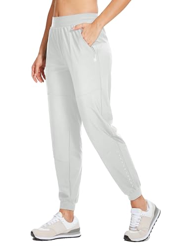 WILLIT Damen Athletic Jogger Hose Laufen Jogginghose Workout Schnelltrockner Hose Leichtgewicht mit Reißverschlusstaschen Hellgrau XXL von WILLIT