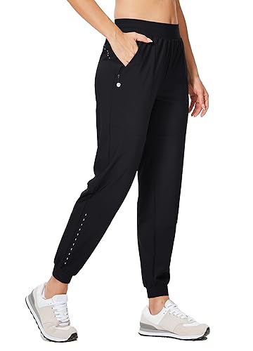 WILLIT Damen Athletic Jogger Hose Laufen Jogginghose Workout Schnelltrockner Hose Leichtgewicht mit Reißverschlusstaschen Schwarz M von WILLIT