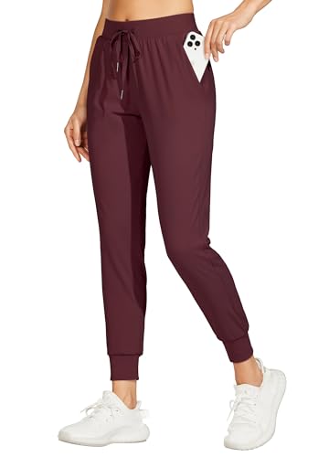 WILLIT Damen Athletic Joggers Leichte Laufhose Workout Sweatpant Jogginghose lässige Hose mit Taschen Burgunderrot XS von WILLIT
