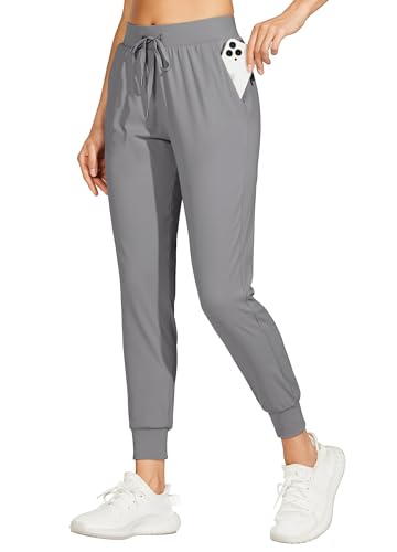 WILLIT Damen Athletic Joggers Leichte Laufhose Workout Sweatpant Jogginghose lässige Hose mit Taschen Hellgrau XXL von WILLIT
