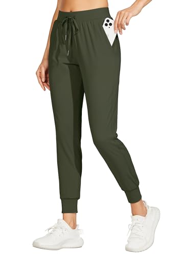 WILLIT Damen Athletic Joggers Leichte Laufhose Workout Sweatpant Jogginghose lässige Hose mit Taschen Olivengrün 3XL von WILLIT