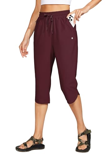 WILLIT Damen Badehose Capris Hosen Badeshorts Schnelltrockner Schwimmen Board Beach Athletic Capris mit Taschen Lightweight UPF 50 + 18“ Weinrot XS von WILLIT