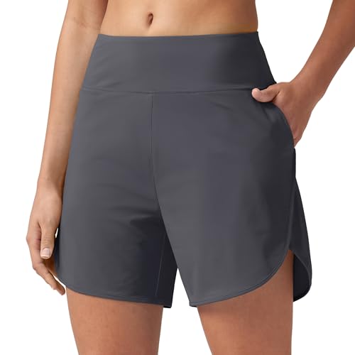 WILLIT Damen Badeshorts UPF50+ Badehose Schwimmhose High Waist Boardshorts Schnelltrocknend mit Taschen Dunkelgrau XXL von WILLIT