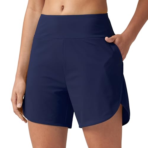 WILLIT Damen Badeshorts UPF50+ Badehose Schwimmhose High Waist Boardshorts Schnelltrocknend mit Taschen Navy M von WILLIT