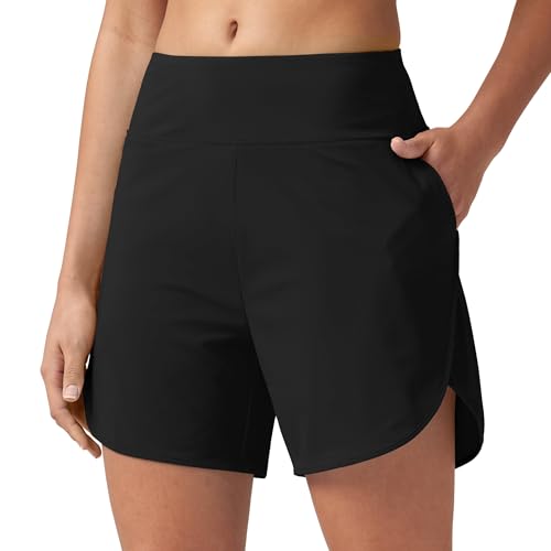 WILLIT Damen Badeshorts UPF50+ Badehose Schwimmhose High Waist Boardshorts Schnelltrocknend mit Taschen Schwarz L von WILLIT