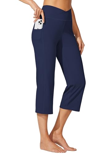 WILLIT Damen Capri Yogahose Straight Leg Stretch Arbeitshose Crossover Elegante High Waisted mit Taschen Yoga Workout Casual Navy M WILLIT Damen Capri Yogahose Straight Leg Stretch Arbeitshose Crossover Elegante High Waisted mit Taschen Yoga Workout Casual Navy M von WILLIT