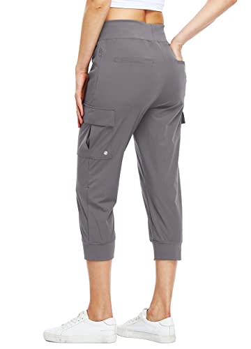 WILLIT Damen Caprihose, leicht, für Workout, Outdoor, Athletik, wasserabweisend, LSF 50+ Grau XL von WILLIT