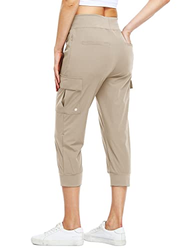 WILLIT Damen Caprihose, leicht, für Workout, Outdoor, Athletik, wasserabweisend, LSF 50+ Khaki S von WILLIT