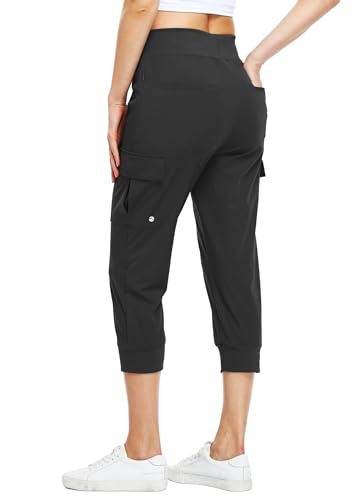 WILLIT Damen Caprihose Cargohose Jogginghose leicht Wanderhose für Workout Outdoor Schnelltrocken Athletik Wasserdicht LSF 50 mit Taschen Schwarz L von WILLIT