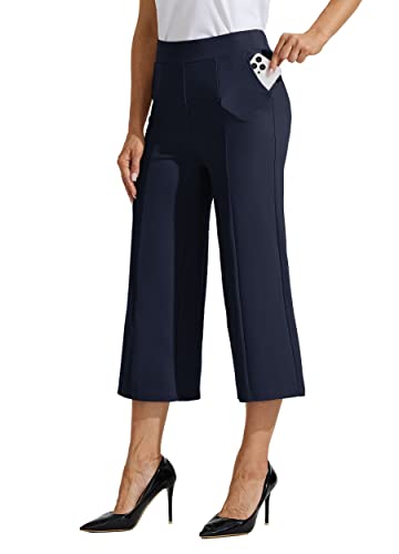 WILLIT Damen Caprihose Kleid Yogahose Weites Bein Business Casual Capris Arbeitshose Stretch Hoch Tailliert 21" Marineblau S von WILLIT